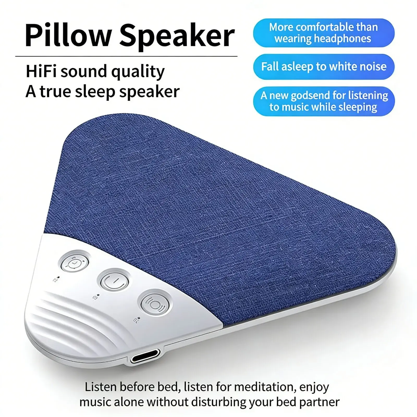 

Mini Thin Under Pillow Bluetooth Speaker Bone Conduction Sleep Aid White Noise Music Player TF Card Timer For Deep Sleep Relax