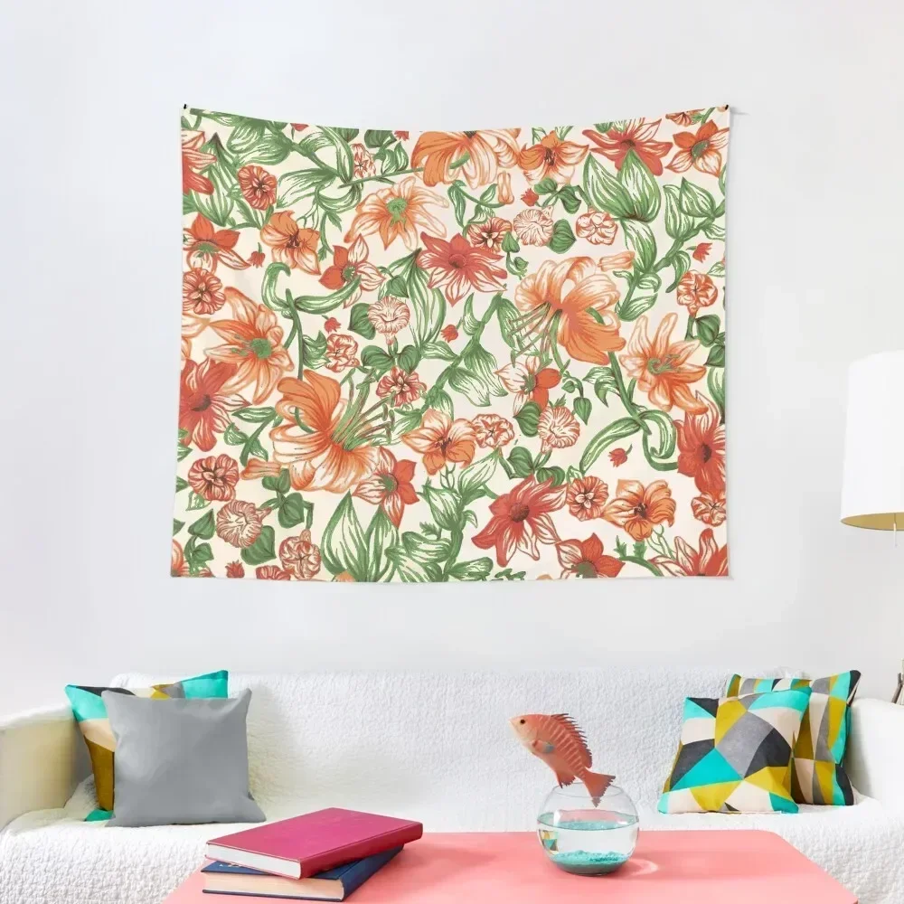 

Orange Floral Tapestry Room Aesthetic Bedroom Decorations Nordic Home Decor Tapestry