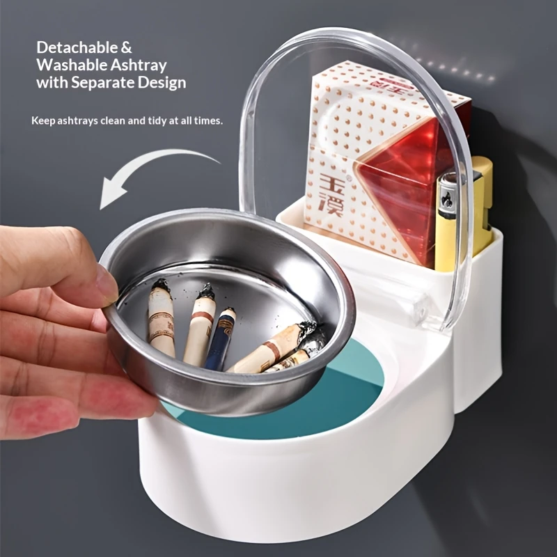 Creative Household Ashtray with Lid for Living Room, Rust-Proof Steel Office, Bathroom, Toilet; Smoke-Proof And Dust-Resistant