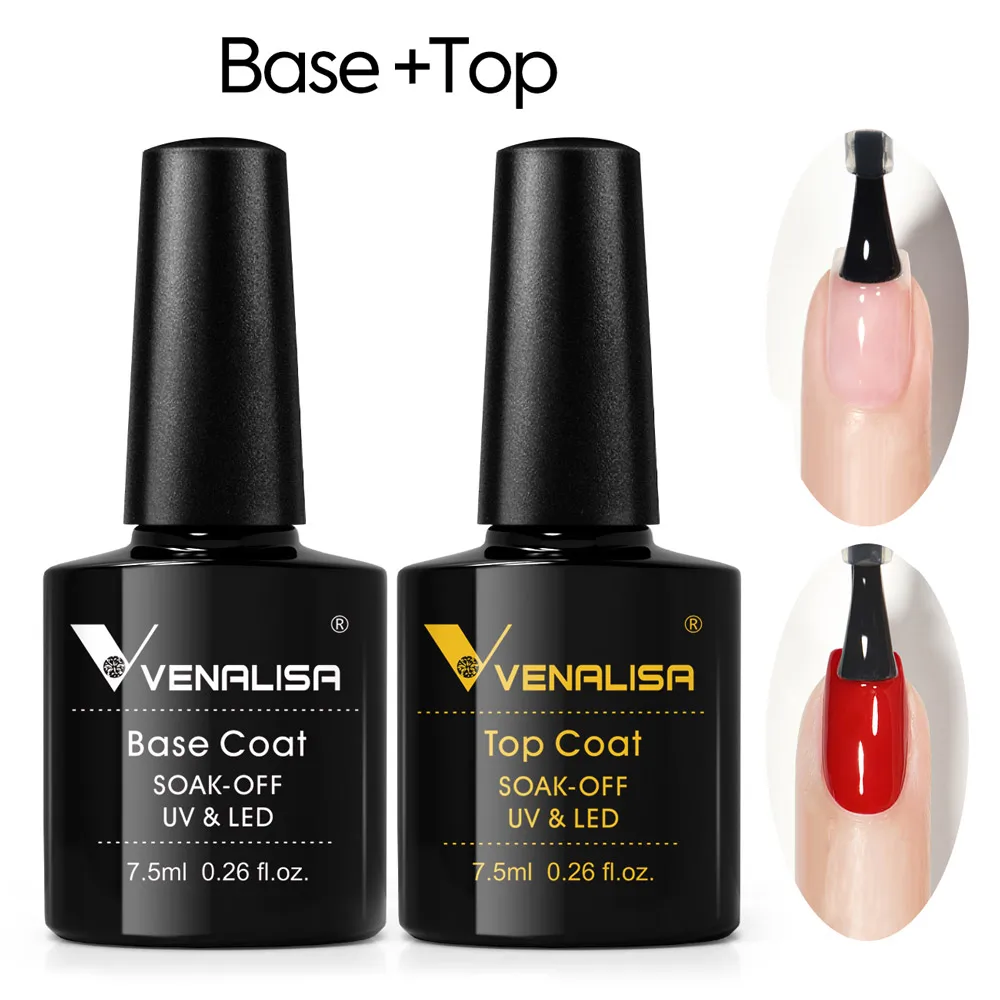 

2pcs*7.5ml VENALISA Nail Gel Polish Full Coverage Gorgeous Color Base Nowipe Top Coat Soak Off UV LED Gel Lacquer Semi Permanent