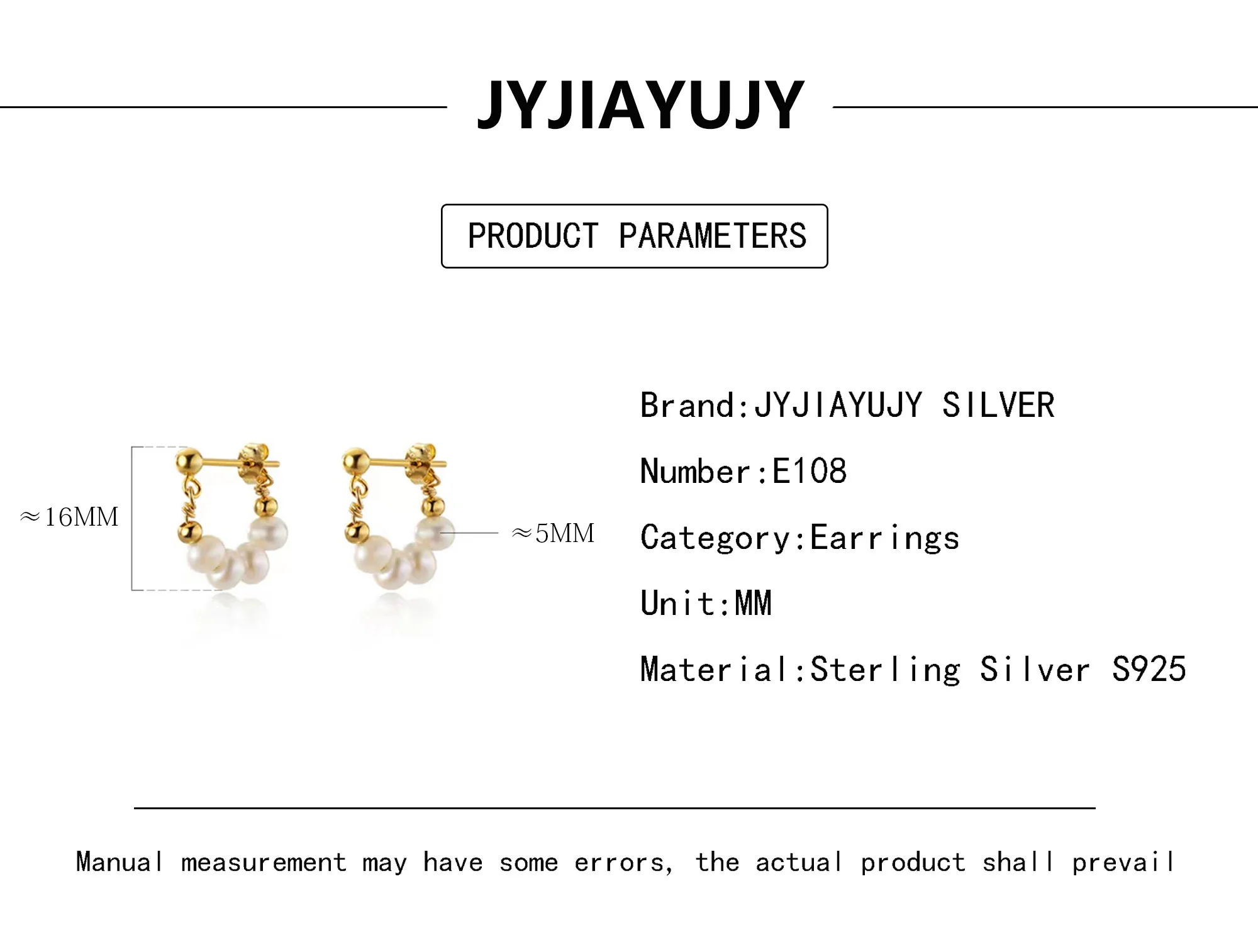 JYJIAYUJY 100% Sterling Silver S925 Drop Stud Earrings 4 Natural Freshwater Pearls Fashion Hypoallergenic Jewelry Gift E108