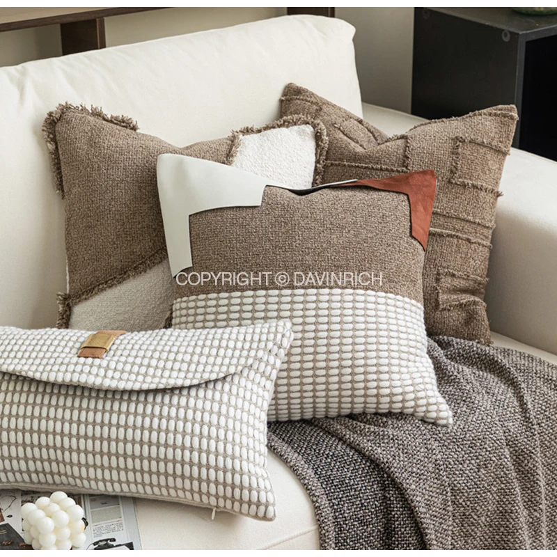 DAVINRICH Modern Serene Simplicity Lumbar Pillowcase With A Decorative Buckle Closure Soft Furnishing Cushion Cover For Sofa Bed