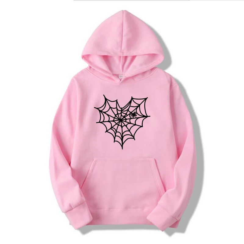 2023 Spring Women Loose Hooded Lady Hooded Sweatshirts Hat Fleece Spider Web Pattern Autumn Hoodies for Daily Wear