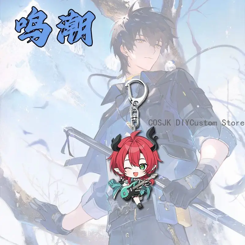 4PCS Game Zani Carlotta Wuthering Waves Anime Q-version Backpack Pendant KeyChain Key Chain Kawaii Figure Acrylic Keyring Gift