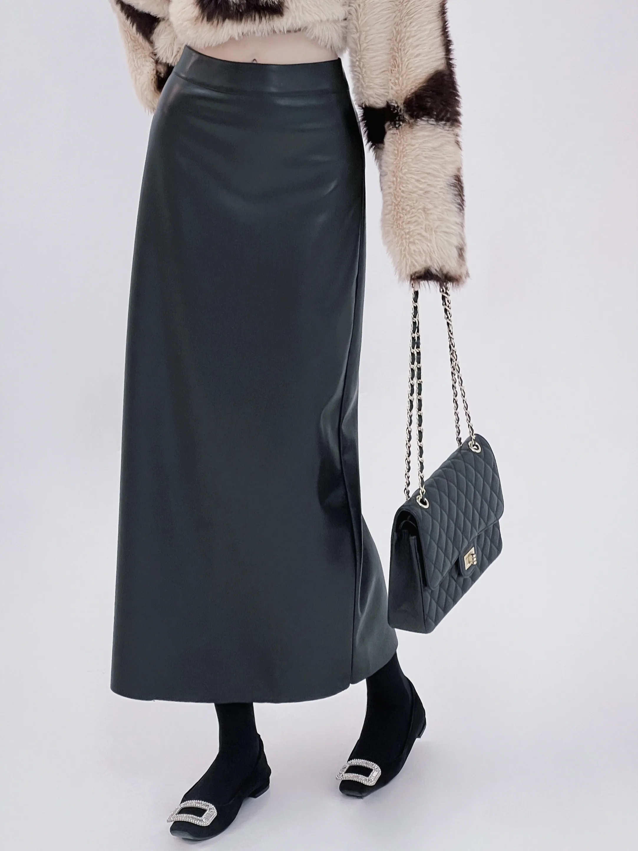 

Юбка из искусственной кожи в стиле ретро, с завышенной талией, для повседневной носки, женская, стройнящая, универсальная