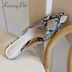 Krazing Pot Genuine Leather Leisure Square Toe Chunky Heels Slip On Slingback Mules Sexy Dating Cozy Sweet Print Pumps For Women