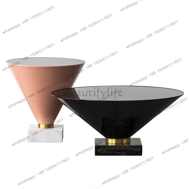 

Designer light luxury marble coffee table minimalist living room model room art round glass corner table