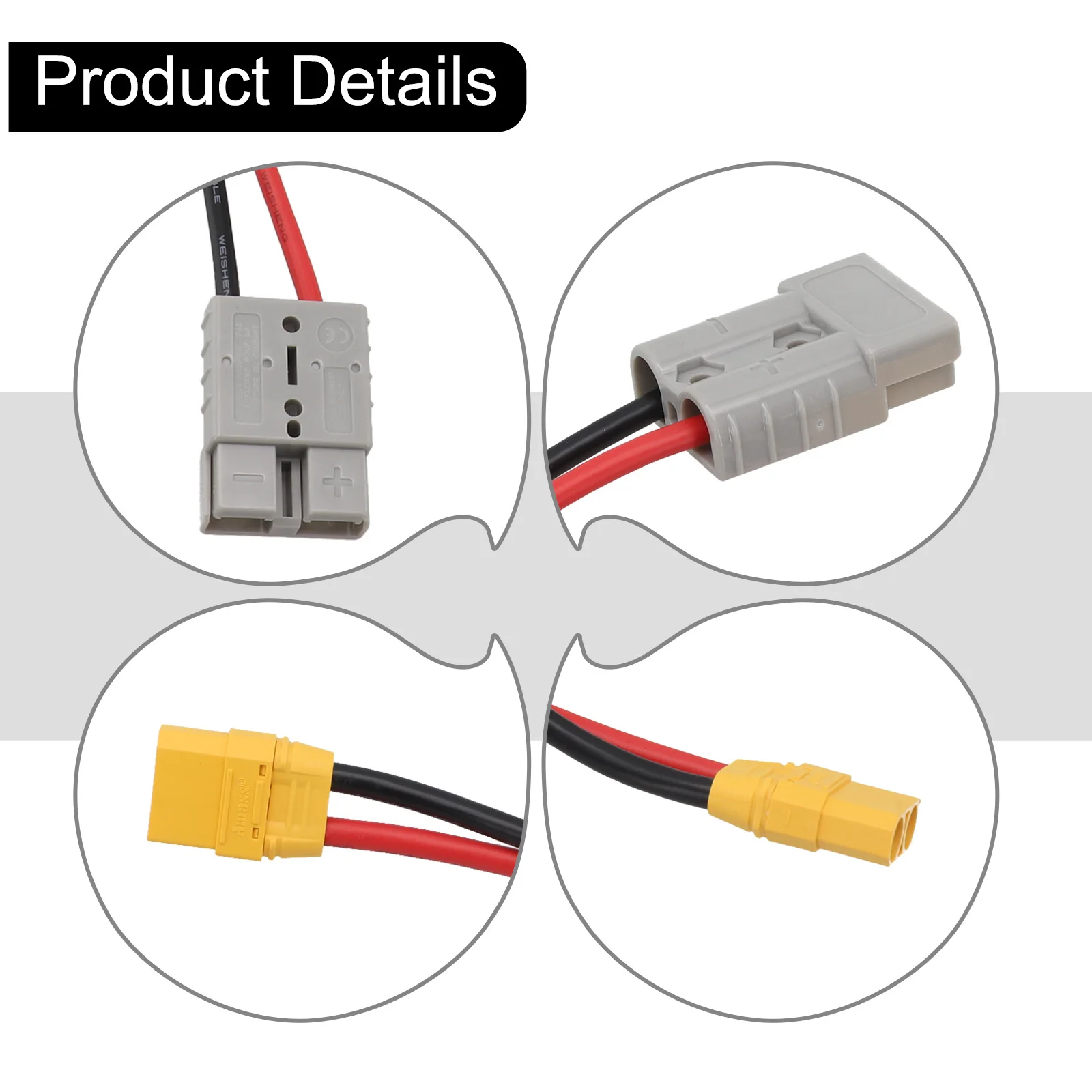 10AWG 50A 600V For XT90 Male or Female Adapter Cable for Solar Inverters EV Battery Connections and RC Equipment