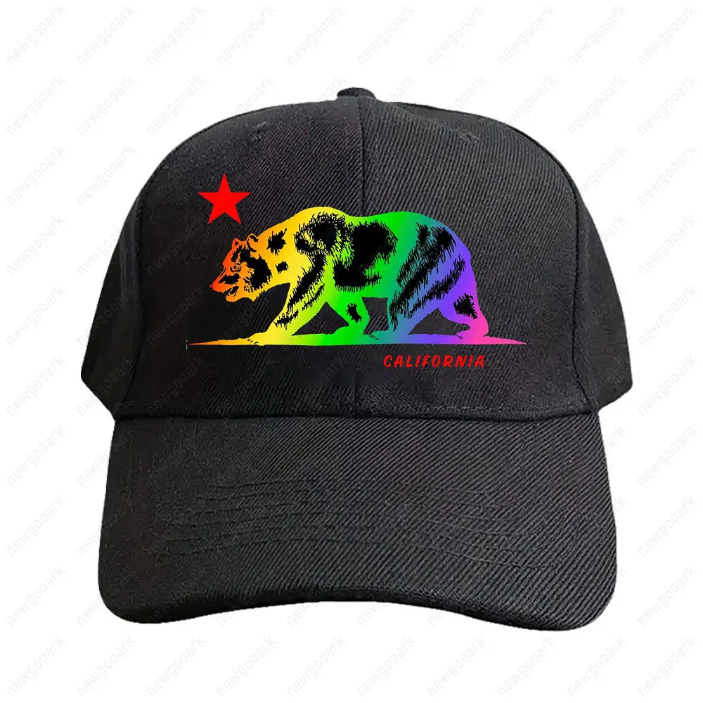 California Republic Bear NCR Cali Gay Pride Rainbow Gradient Flag Cap Woman Man Adult Casual Printed Baseball Caps Adjustable