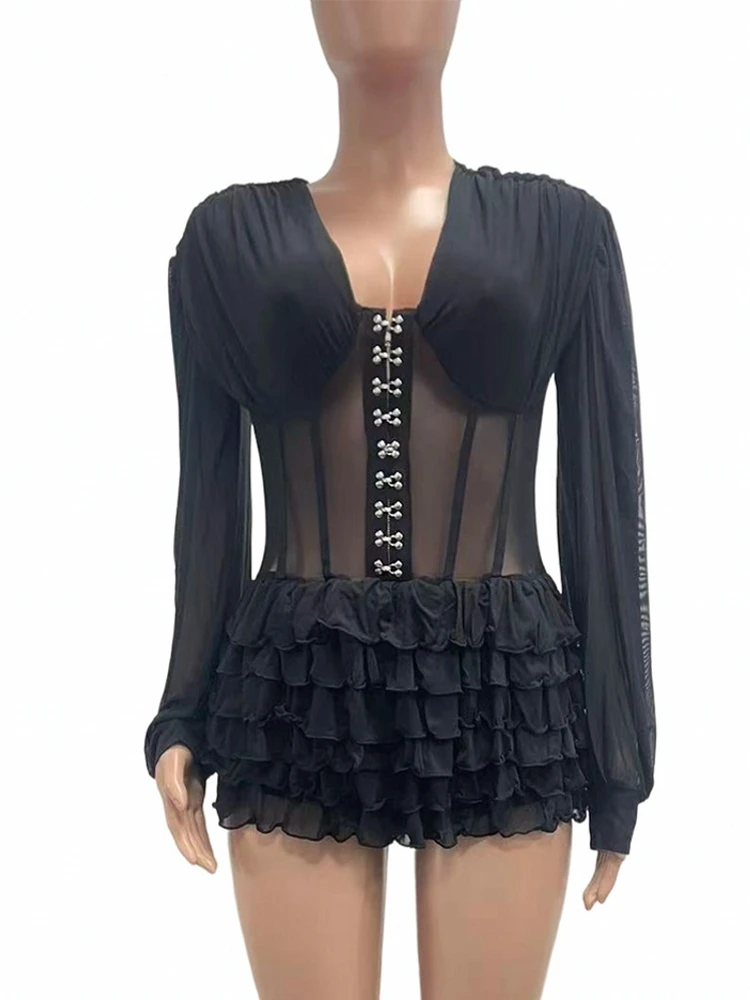 

Solid Women Rompers Playsuits For Spring Summer Long Sleeve V-Neck Loose Fashion Streetwear Overalls Pants Jumpsuits 2026