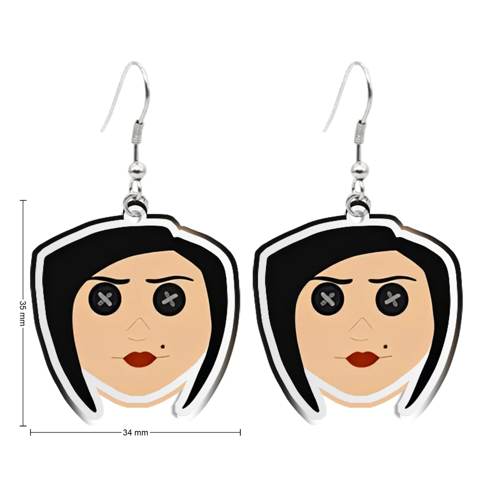 Hot-Selling Coraline Cute Earrings Movie Character Cartoon Creative Acrylic Pendant Ear Drop Earrings Jewelry Accessories