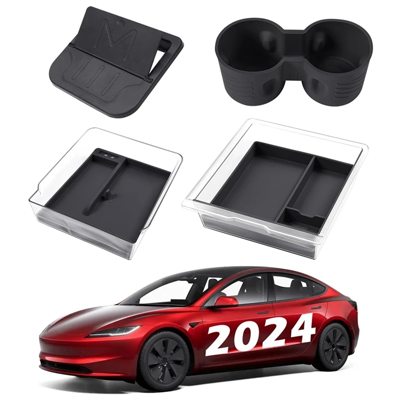 Center Console Organizer Tray For Tesla Model 3 Highland 2024 Accessories Cup Holder Insert Armrest  Storage Box