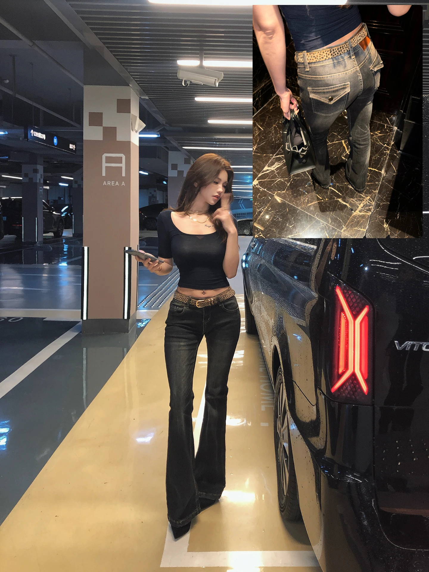 

PickRui Women's High Waist Bell Bottom Jeans Slimming Highlight Summer Versatile Cotton Denim High Waist Bell Jeans