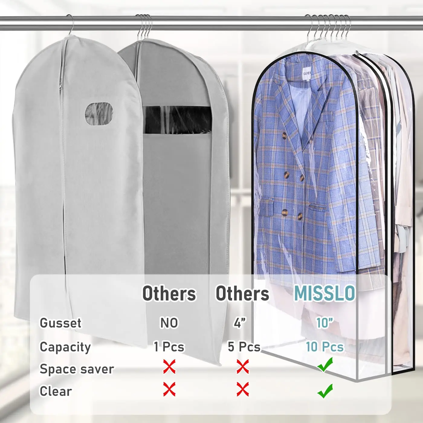 Gusseted All Clear Garment Bags , 40\