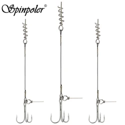 Spinpoler 3pcs Stinger Wire Trace Leader Corkscrew Sharp Triple Hook Pike Fishing Rig For Softbait Shad Lure Gear Accessories