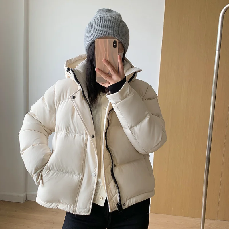 Women\'s Casual Puffer Coats, Solid Hooded Parker, Thick, Warm, White Goose Down, Female Outerwear, Simple, Winter, New