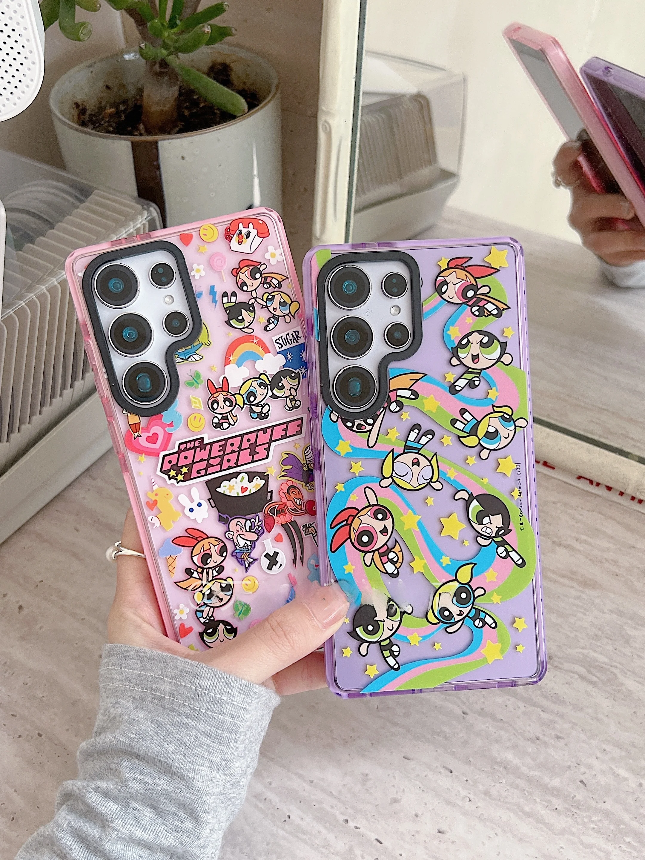 

Розовый, фиолетовый чехол для телефона Galaxy S25 Ultra, женский защитный чехол от падения, милый мультяшный дизайн, мягкий ТПУ, ell