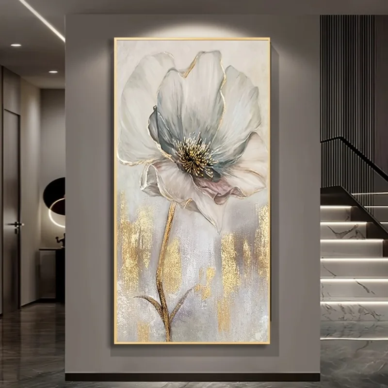 Elegant Golden Foil Flower Wall Art, Modern Luxury Decor , High-End Corridor Background, Modern Wall Art Frameless Artwork