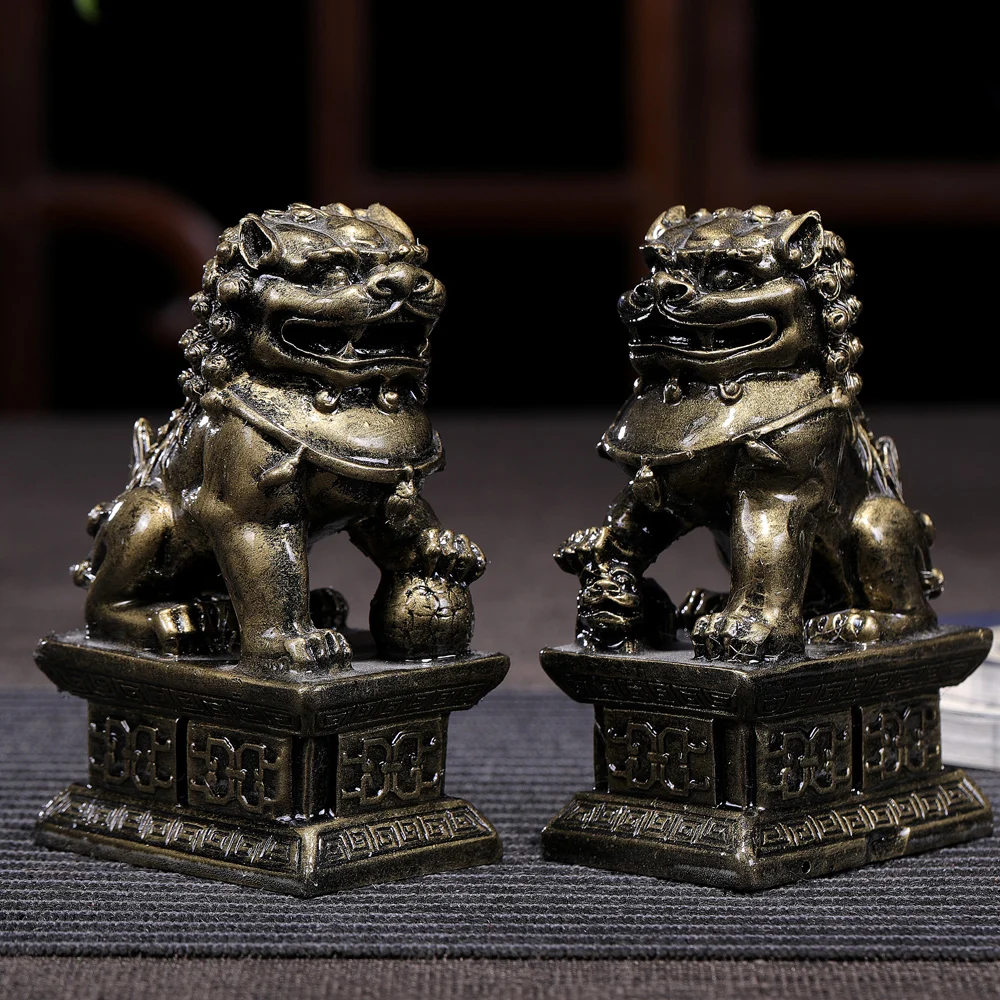 

Foo Dogs Guardian Lion Statues - Pair of Fengshui Fu Dogs Figurine - Housewarming Congratulatory to Ward Off Evil Energy