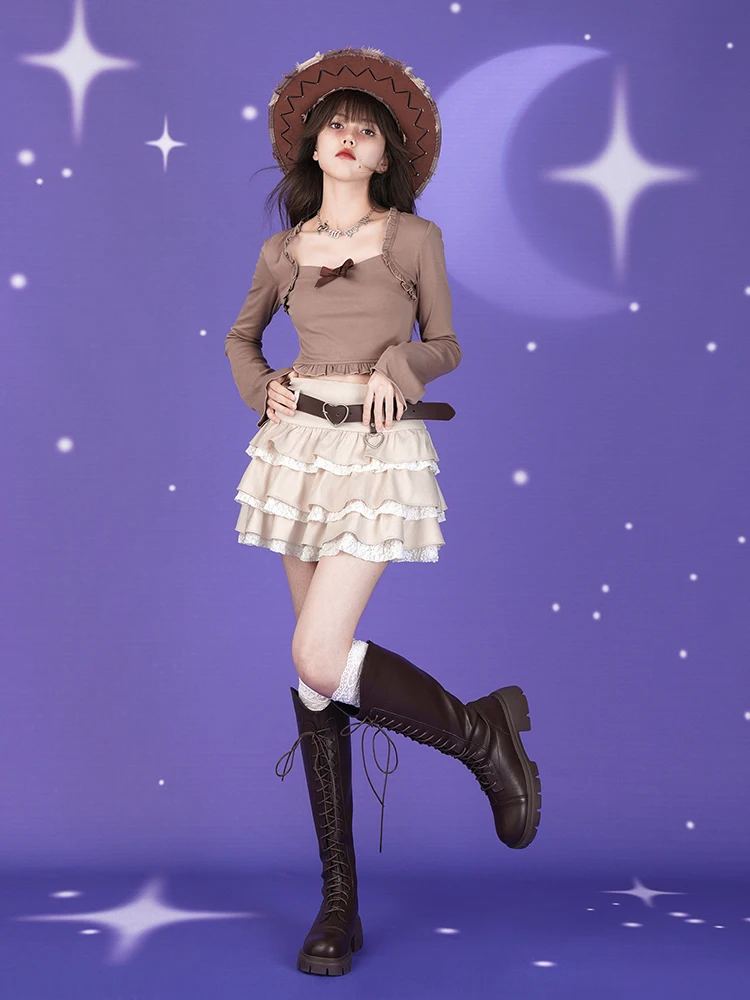Sweet Subculture Y2K Playful Lace High Waist Age-reducing Cake Skirt Summer New Cute Girls A-line Age-reducing Princess Skirts