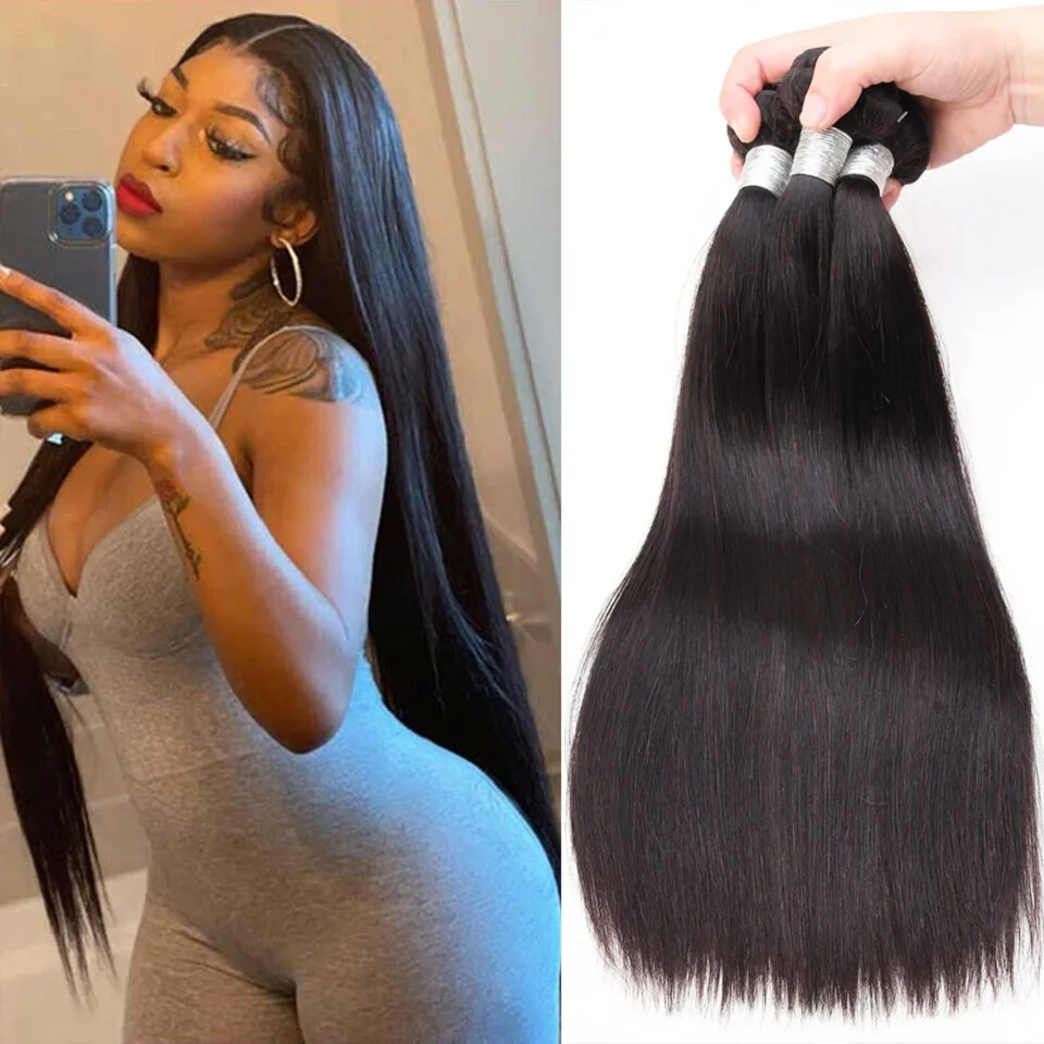 Brazilian 30 40 Inch Raw Virgin Unprocessed Human Hair Extensions Bone Straight Human Hair Weave Bundles 1/3/4 Pcs Double Wefts Seb52814b0df24fcabaca6b8c185a31738