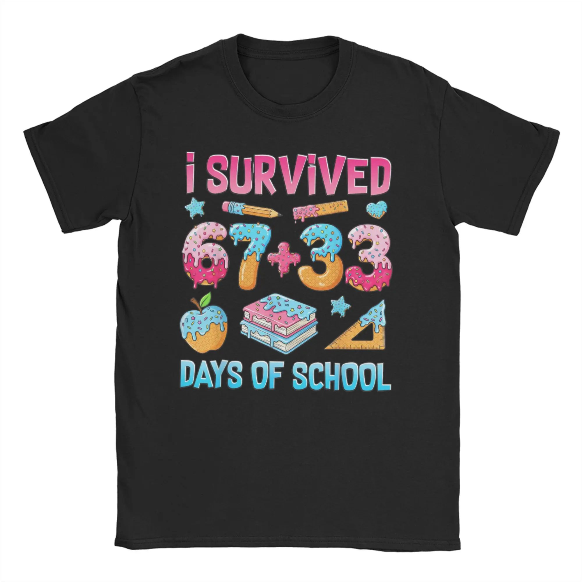

Bruh I Survived 67 + 33 Days of School 100th Day of School T Shirt Summer Cotton T Shirts Men Harajuku Tshirt Short Sleeve