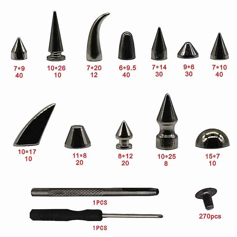 150 pz-270 pz metallo Decor Punk Bullet Sharp Spike Cone Screw Back Rivet Stud Spot Nail per fai da te borsa in pelle cintura giacca scarpe