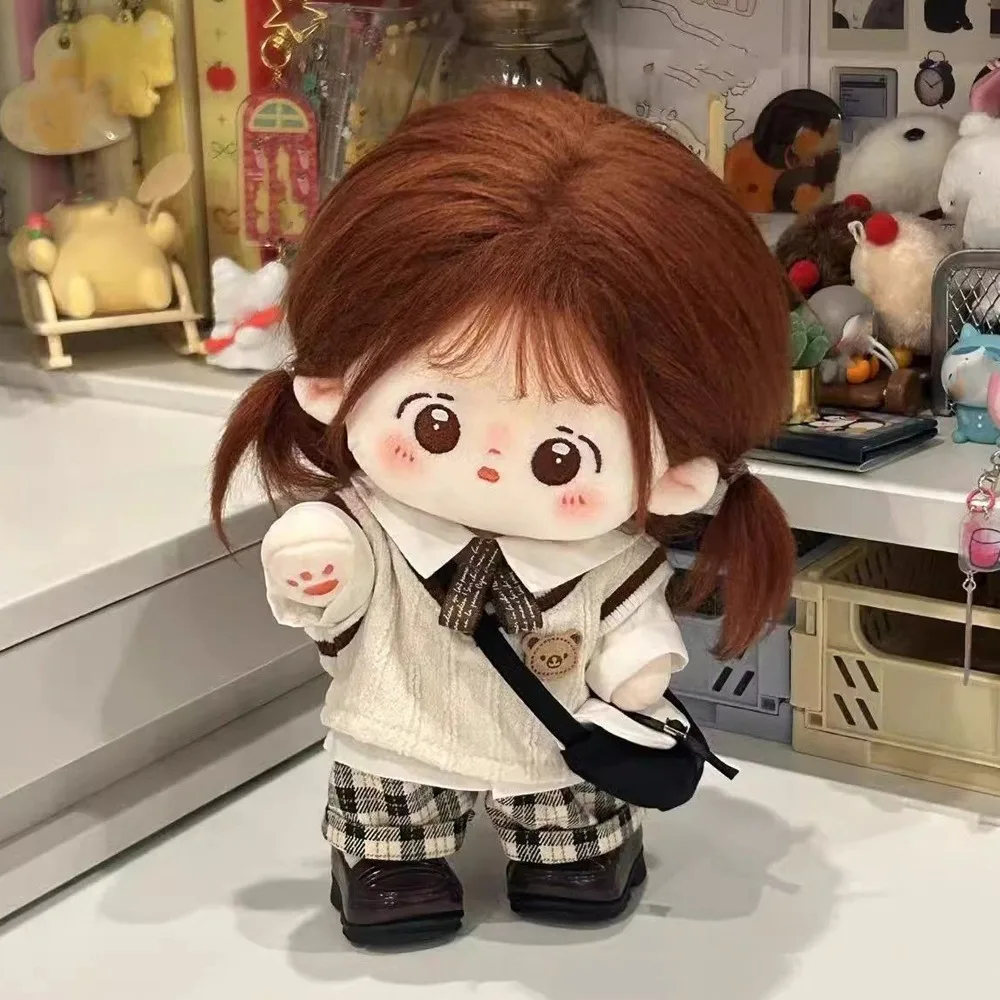 

1 set School Uniform 20cm Cotton Doll Clothes Plaid Shorts Outfit Cotton Doll's Clothes Mini Knitted Vest Plush Doll Clothes