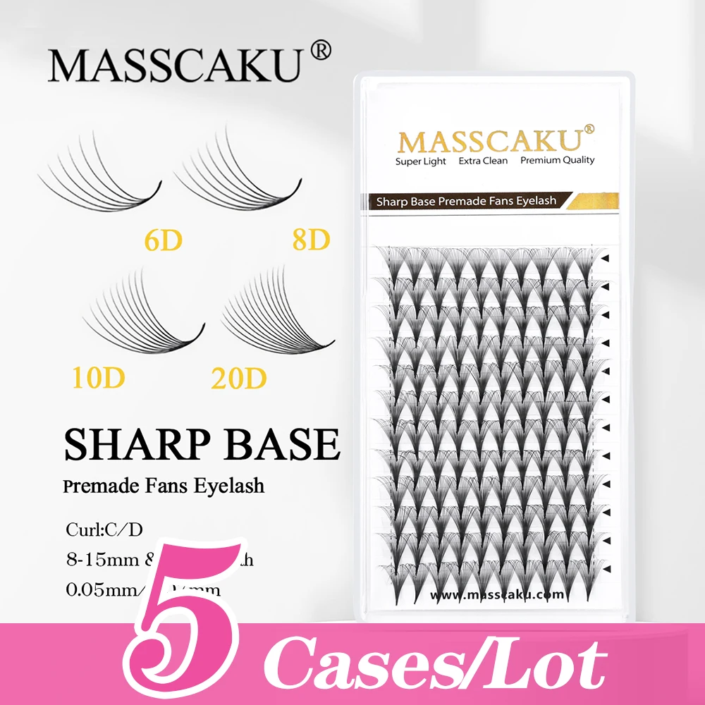 

MASSCAKU 5cases/lot 6D-20D Russian Volume Fans Eyelash Extension Pointy Base Sharp Narrow Stem False Eyelash Makeup Cilios