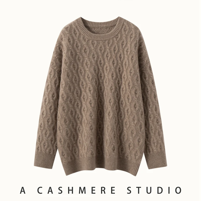 الخريف الشتاء المرأة س الرقبة الكشمير البلوفرات سترة فضفاضة 100% الكشمير تريكو تويست زهرة الملابس الناعمة حجم كبير