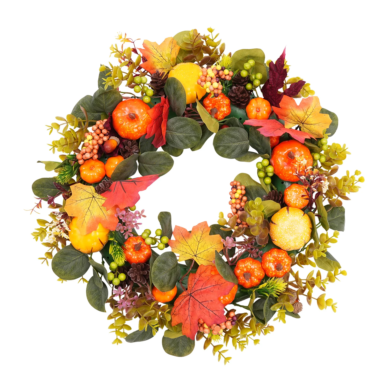

Colorful Door Wreath with Lifelike Pumpkins, Fruits, and Leaves, Artificial Materials, Perfect for Halloween and Thanksgiving
