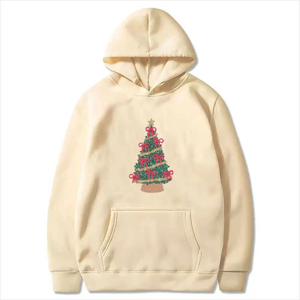 Y2k Christmas Tree Graphic Print Hooded Women Long Sleeve Pullover Autumn Winter Casual Loose Aesthetic Streetwear Sweatshirt