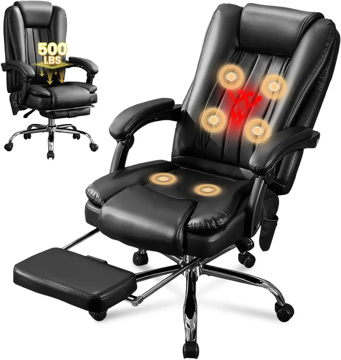 Office Chair with Foot Rest,6 Points Vibration and Heat Ergonomic Executive Desk Chair for Heavy People,500lbs Big and Tall