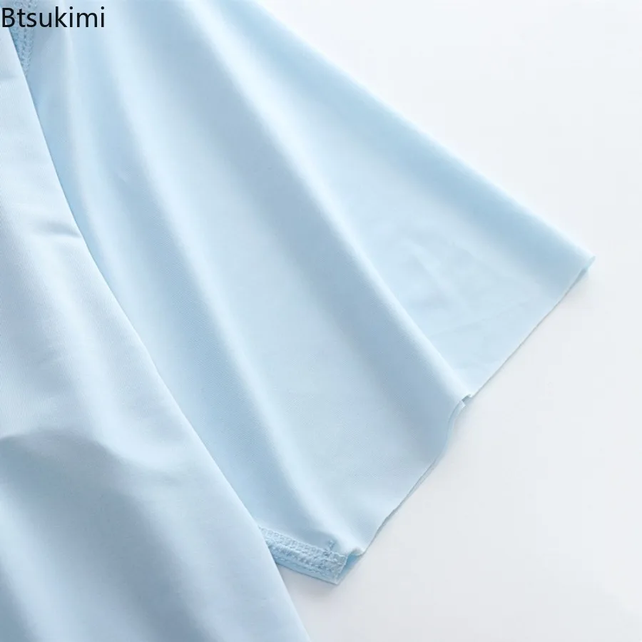 Summer Men's Ultra-thin Ice Silk Pajamas Cozy Seamless Short Sleeves Home Wear Men High Elastic Sleep Tops Bodybuilding T-shirts