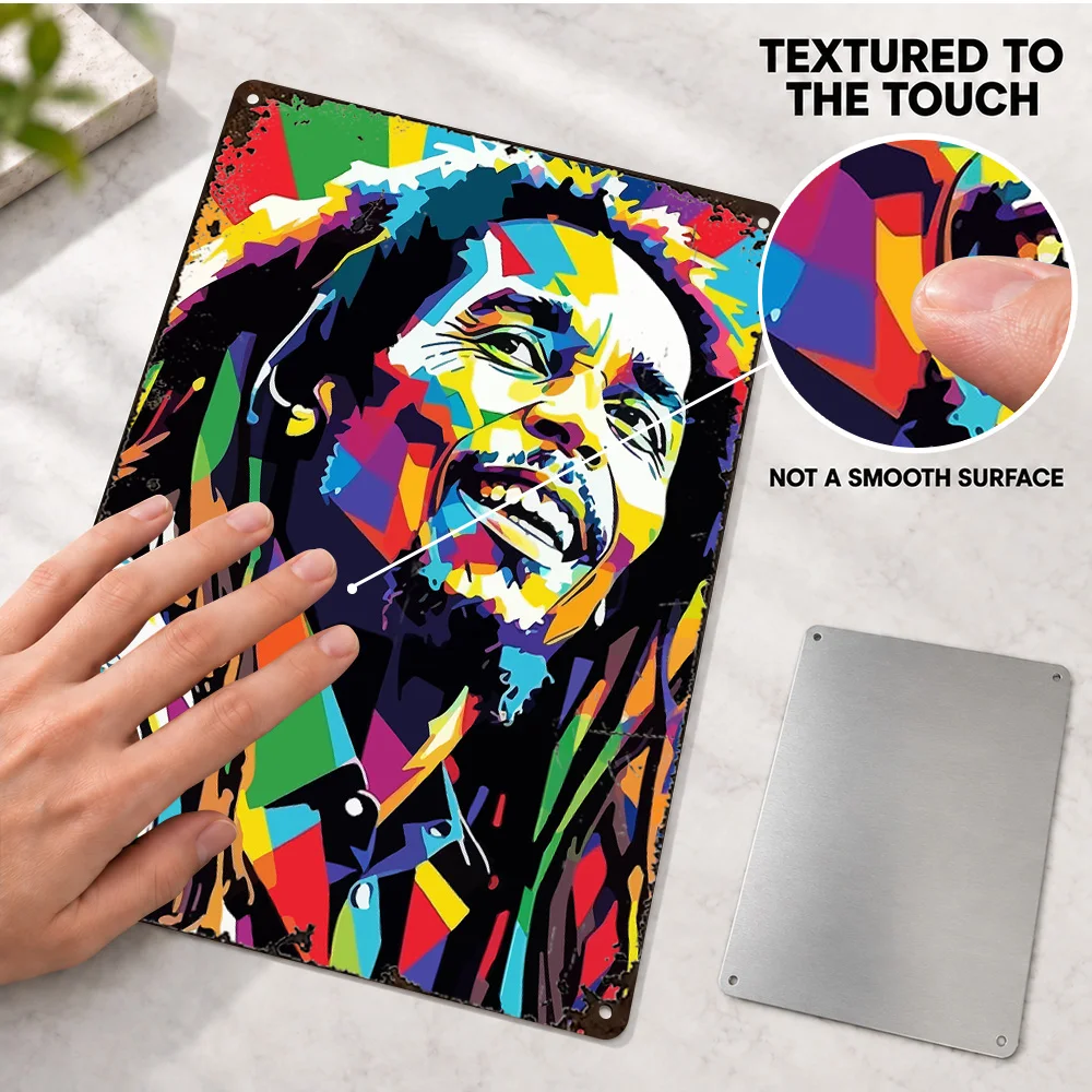 Reggae Singer Portrait Printed Poster Customized Aluminum Metal Sign Geometric Wall Art For Record Store Music Enthusiast Gift