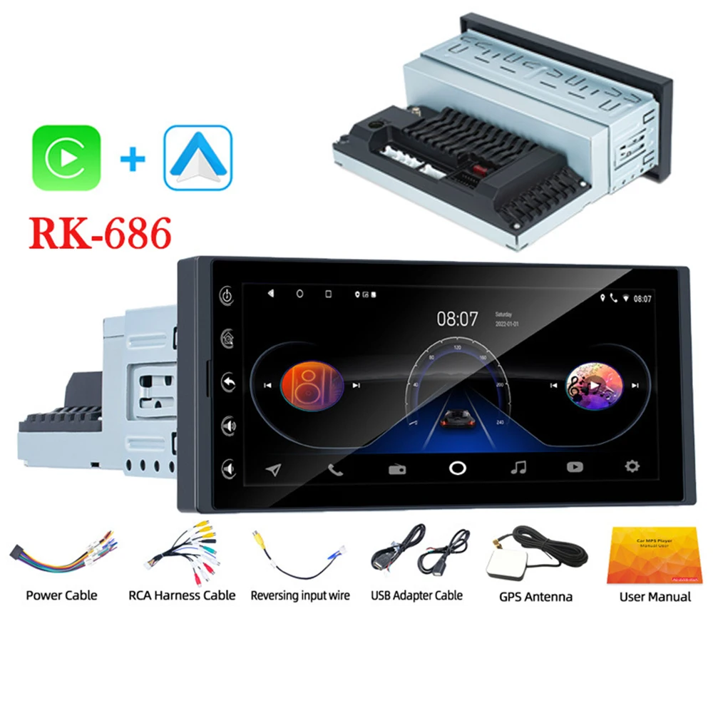 6.9 Inch 1 Din Auto Android Multimedia Speler Touchscreen Carplay Auto Stereo Video Gps Wifi Universele Radio