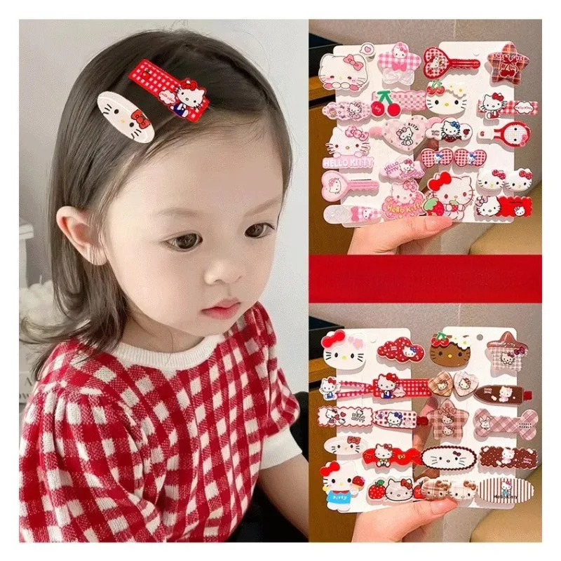 

10Pcs Cute Sanrio Hello Kitty Hairpin Anime Action Figure Hairclip Set Fashion Cartoon Hair Accessories Birthday Gifts for Girl