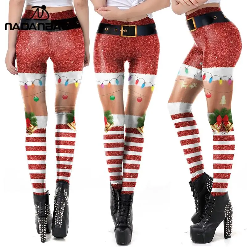 Nadanbao Weihnachts gamaschen für Frauen Weihnachts hosen bedruckte Hosen mittlere Taille elastische enge weibliche Weihnachts feier tragen Mädchen Training