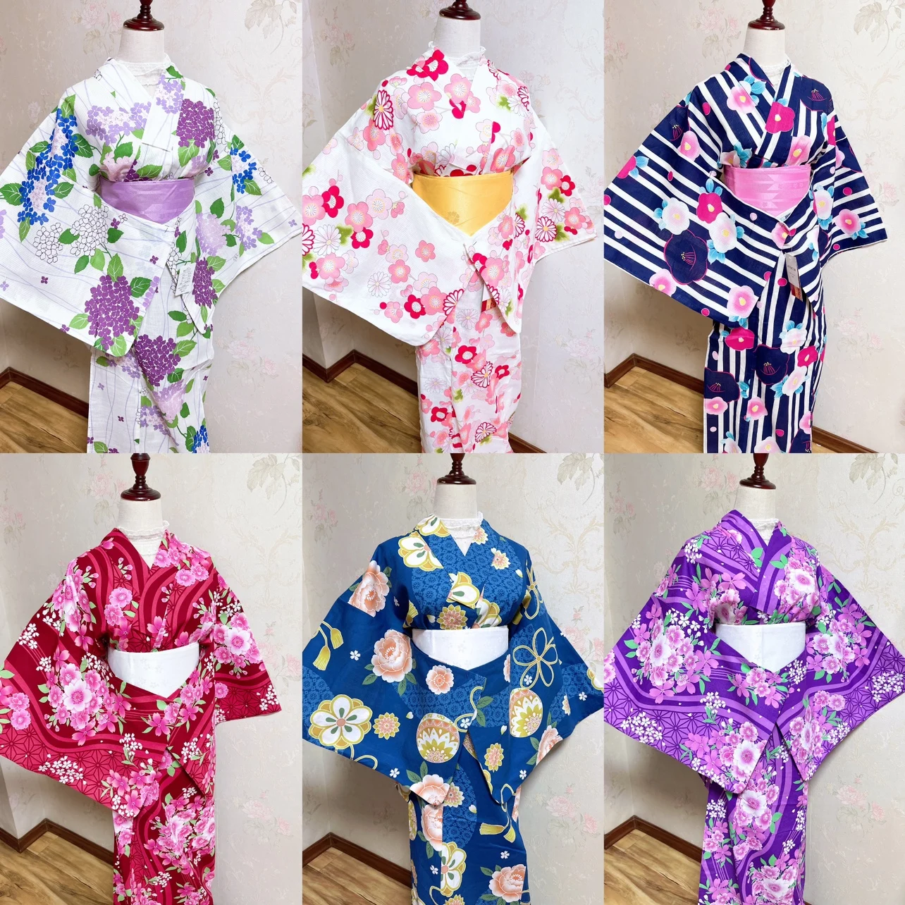 Premium Cotton Traditional Japanese Yukata Summer Kimono Multi-Color Floral Patterns for Festivals