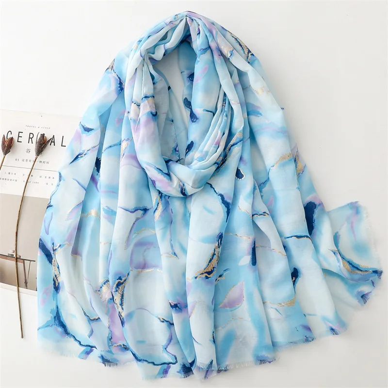 Luxury scarves for women autumn spring vintage design long purple orange green blue floral neck scarf beach wrap hijab scarves