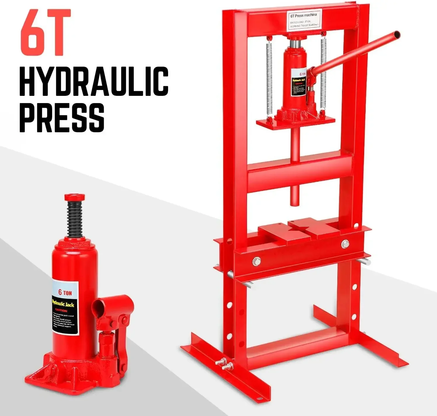 Hydraulic 6 Ton 13200 Lbs H Frame Adjustable Shop Press Garage Floor Plates Bending Straightening Installing Bearings U Joints