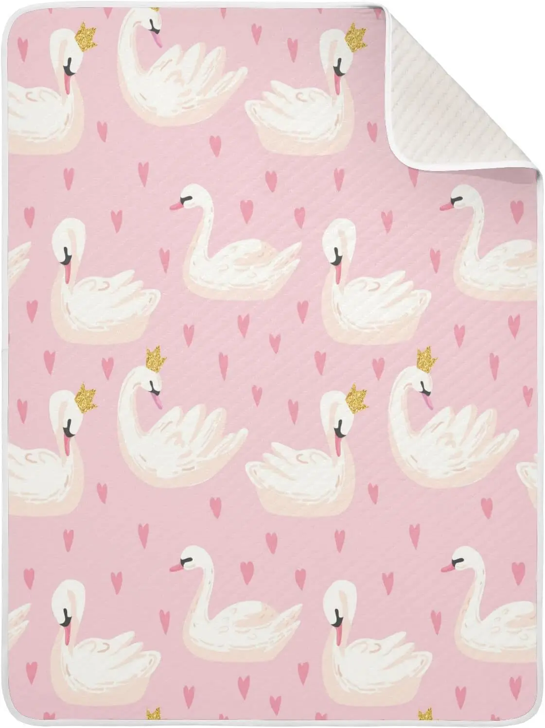 Cute White Swans Pink Hearts Baby Blanket for Girls Boys Cartoon Animal Crib Blanket Stroller Throw Blanket Newborn