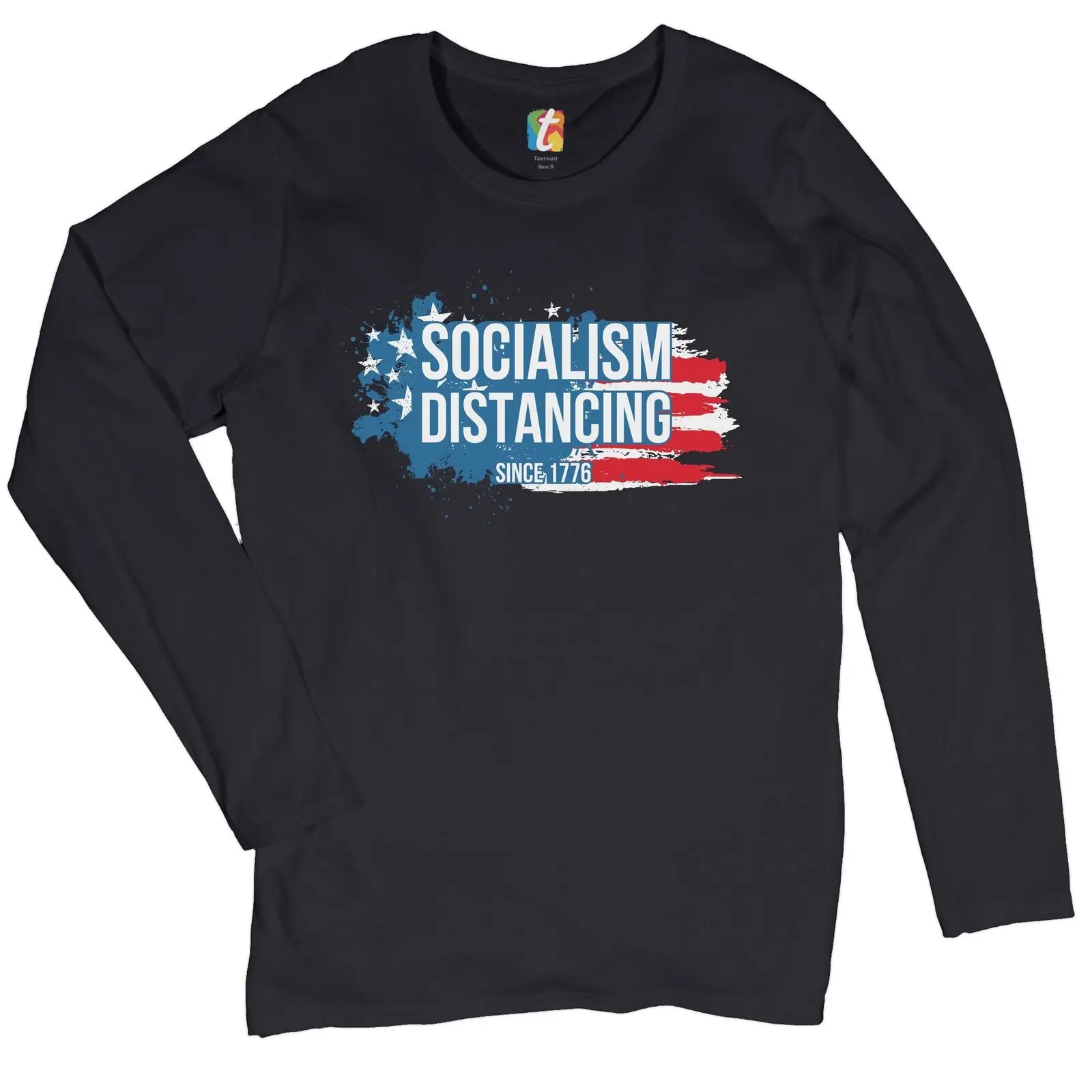 Socialism Distancing Since 1776 Women's Long Sleeve T-shirt American Flag Funny