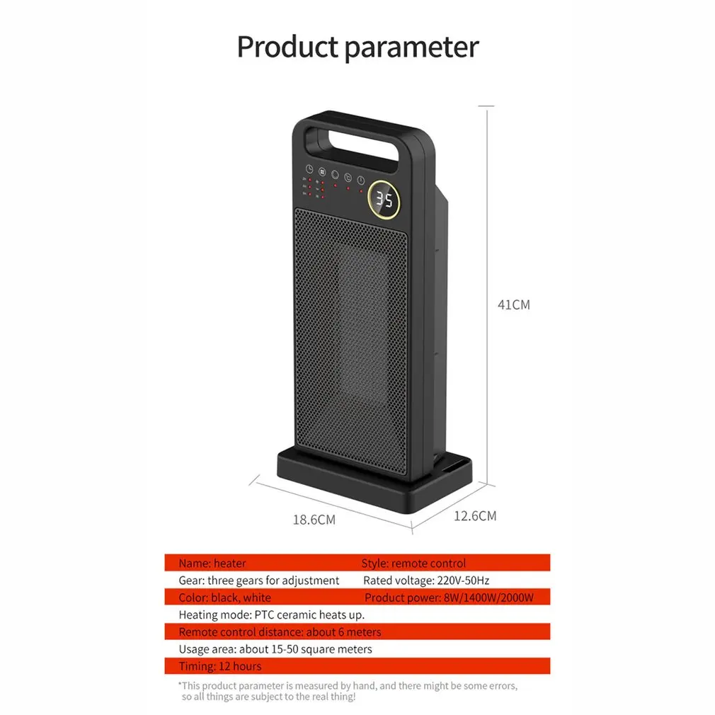 LED Electric Heater Household Portable 3 gear Adjustable Electric Heater Air Circulation Tower Fan Slience Heating Air Cooler EU