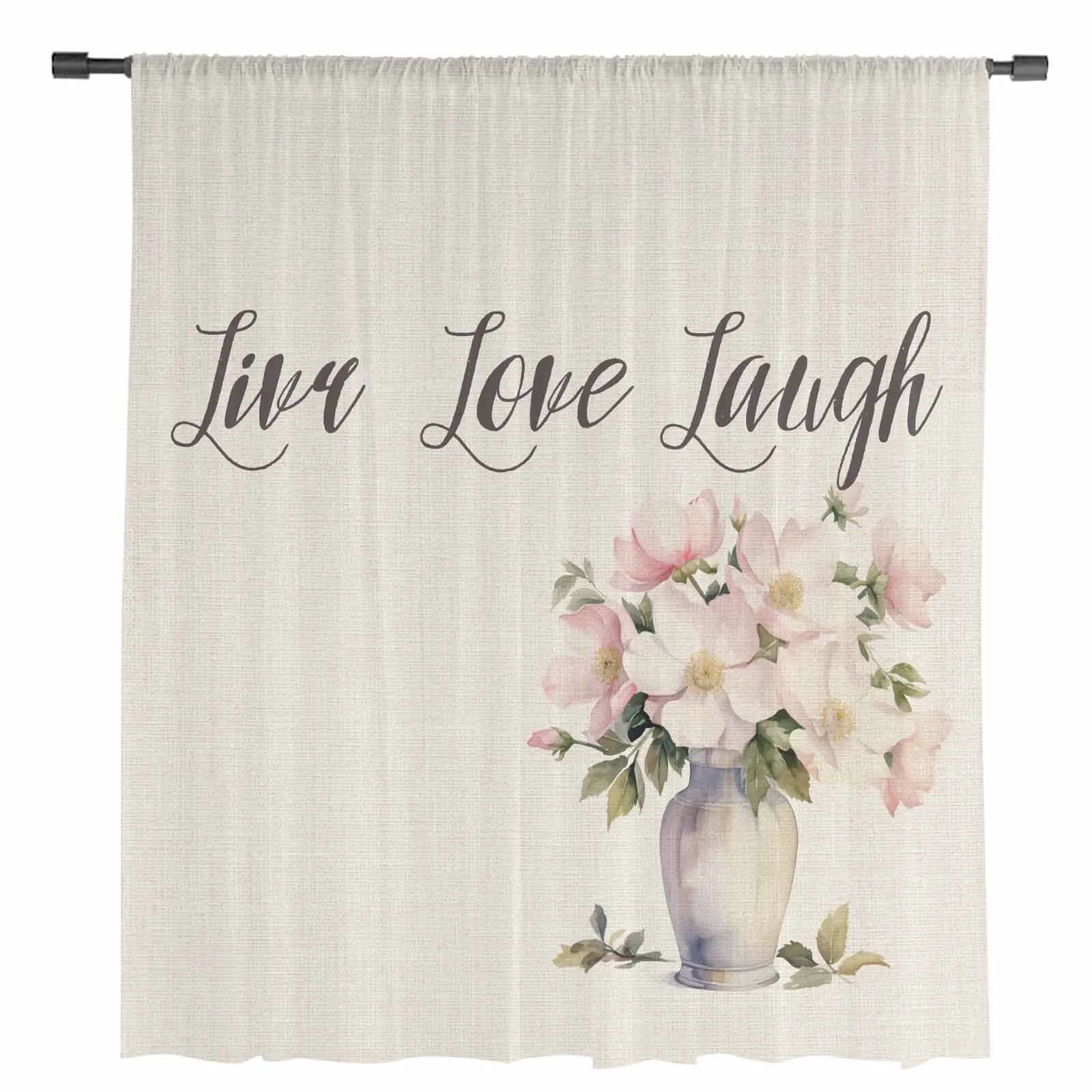 Watercolor Flowers Vase Tulle Curtains for Living Room Bedroom Modern Chiffon Sheer Voile Kitchen Window Curtain