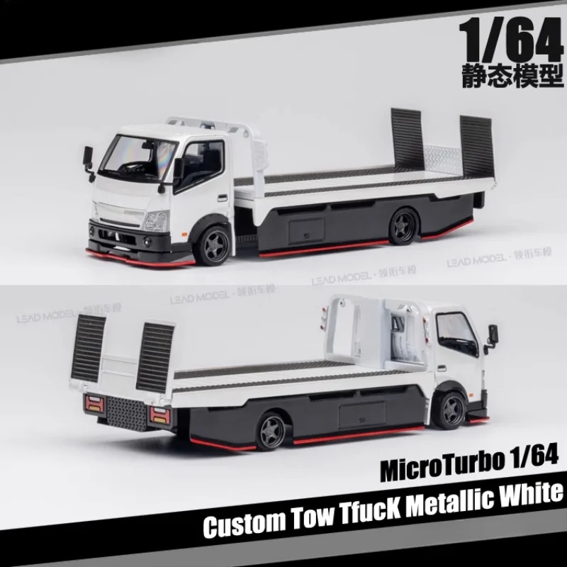 1:64 Custom Tow TfucK flat trailer white, alloy static miniature car fashion play model, adult advanced collection decoration.