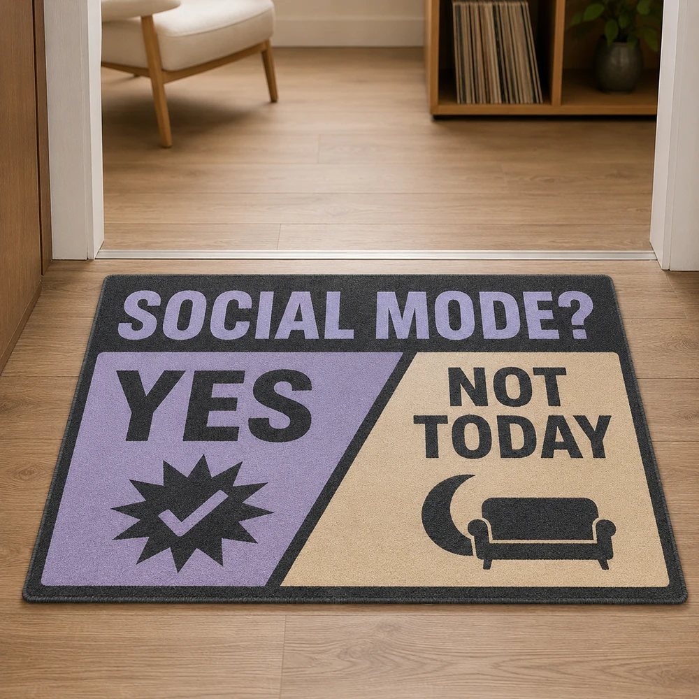 Social Mode Door Mat Yes Not Today Fun Introvert Choice Design Nonslip Entrance Rug Indoor Hallway Living Room Home Decor Gift