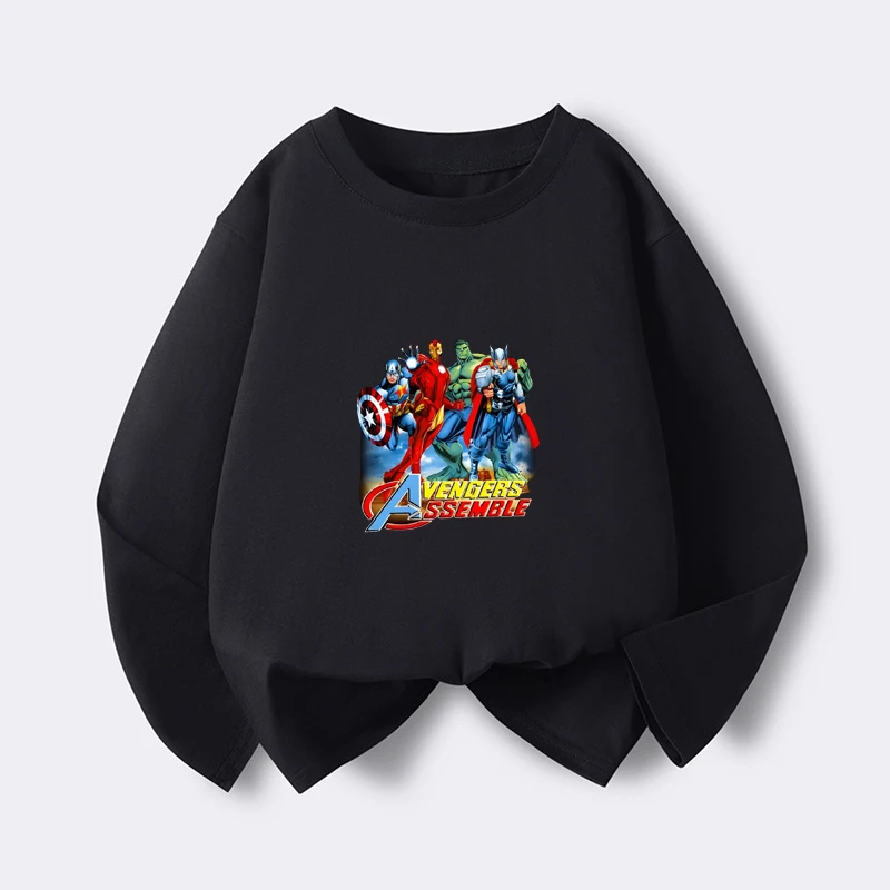 

Детская футболка Marvel с длинными рукавами, хлопковая футболка с круглым вырезом, с рисунком супергероев: Железный человек, Халк, Капитан Америка, Человек-паук, детская одежда