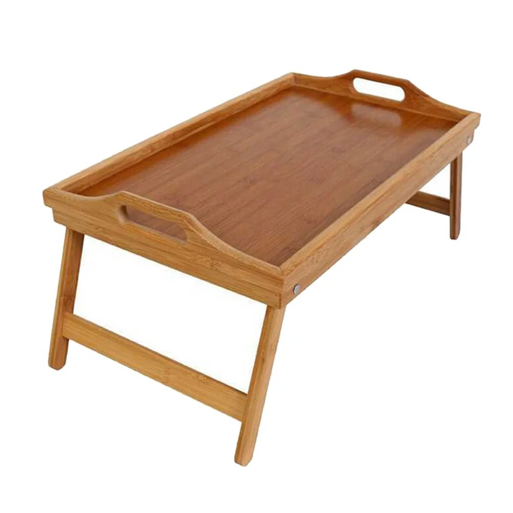 

Foldable Bamboo Desk 50cm Long Tray with Feet Stable Bedroom Sofa Bed Tray Laptop Desk Snack Stand Computer Table