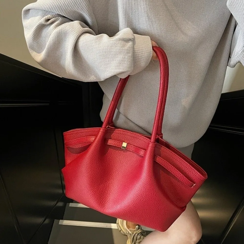 Borsa a tracolla francese di lusso in PU Borsa tote da donna in tinta unita di grande capacità Borsa sotto le ascelle in pelle PU per uso quotidiano